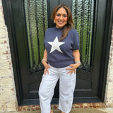 Star Shortsleeve Sweater in Navy