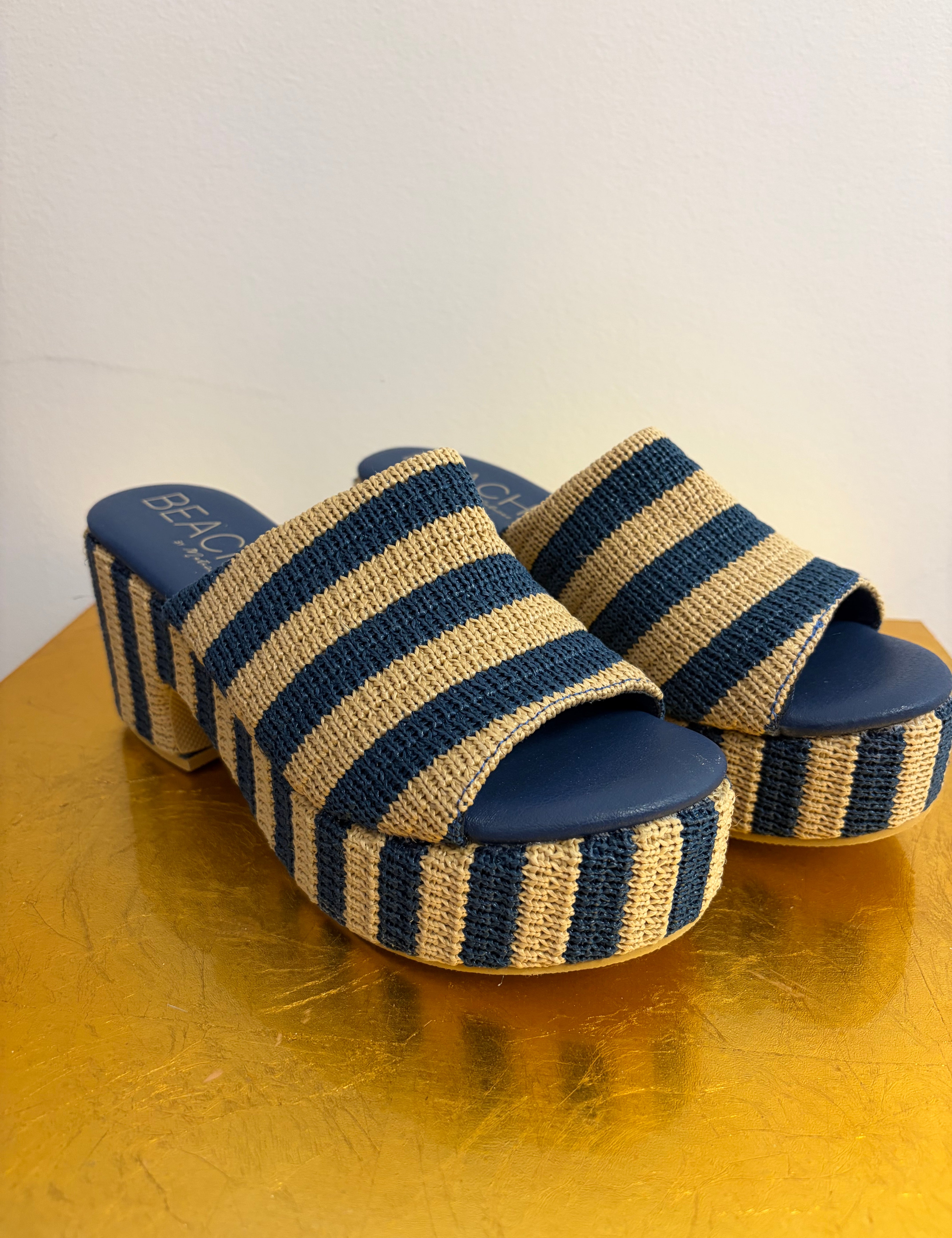 Navy striped heeled sandal by Matisse 