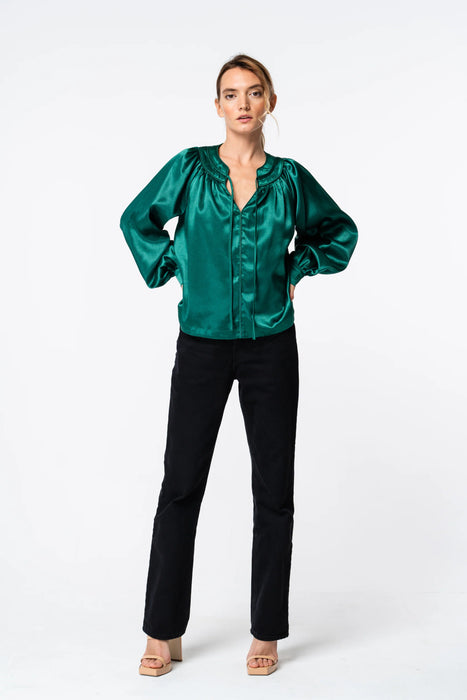 Mistletoe Piped Long Sleeve Green Top