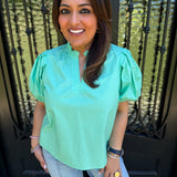 Tammy Puff Sleeve V Neck In Mint