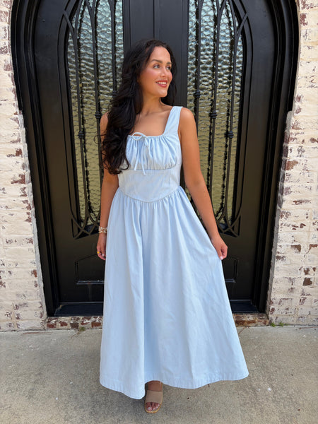 Twill Corset Midi Dress Blue / L