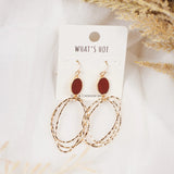 Textured Double Oval Earring in gold and maroon