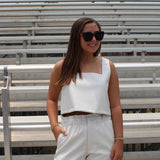 Manning Vegan Leather Cropped Tank Top in Powder