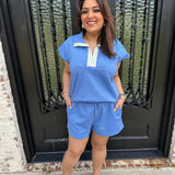 Porter Set in Blue shorts and short sleeve top 