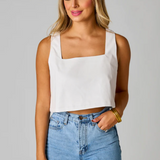 Manning Vegan Leather Cropped Tank Top in Powder