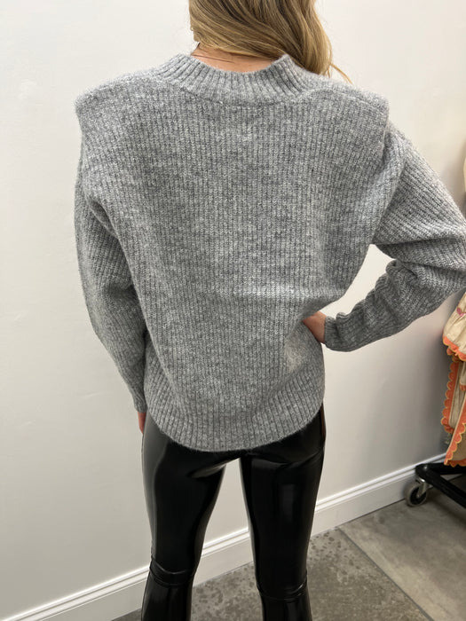 Camille V-Neck Shoulder Pad Sweater