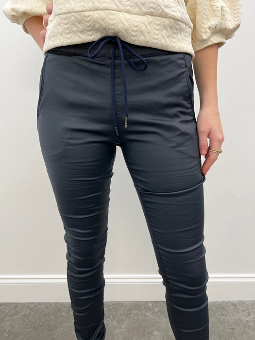 Bevy Shely Drawstring Pull-on Leather Pants