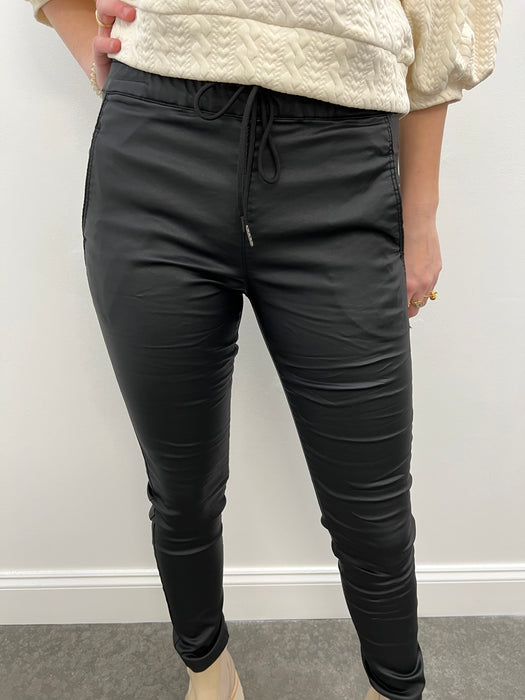 Bevy Shely Drawstring Pull-on Leather Pants